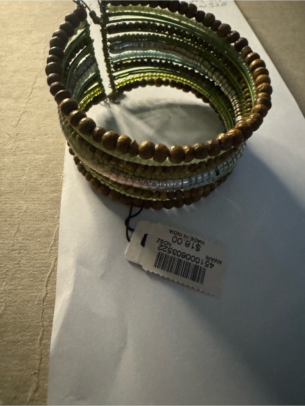 Chico's Green and Brown Multi-Row Beaded Coil Bracelet - Picture 3 of 7